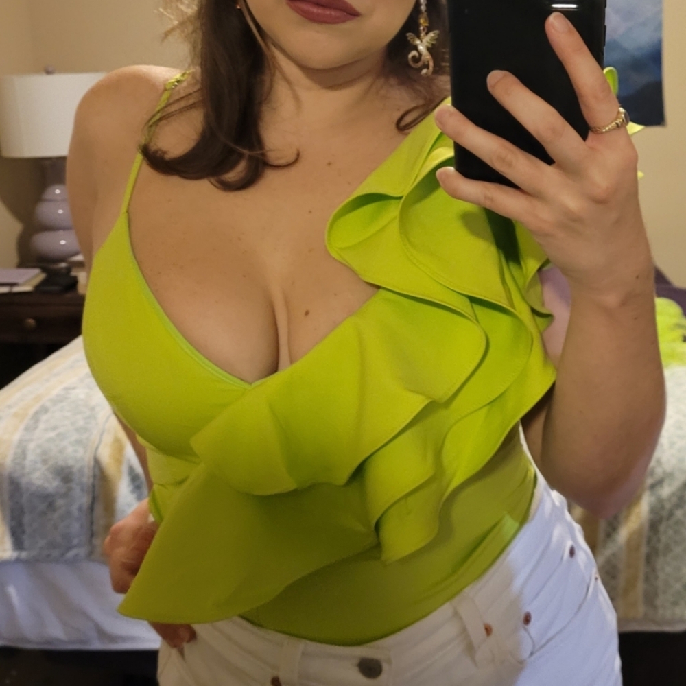 Neon green ruffle bodysuit
